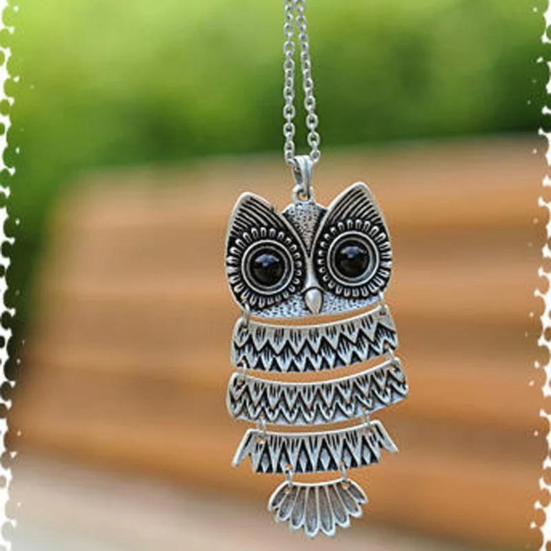WorldTree Fashion Vintage Bronze Style Owl Bird Animal Pendants Long Chain Necklace,free shipping 