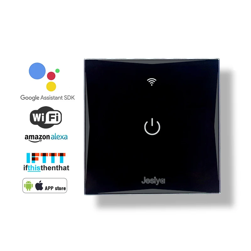 TOBAGO Light Touch Switch Wifi, сертификация ЕС, упрочненная стеклянная панель, интегрированная конструкция панели, водонепроницаемый и анти-ползучий - Цвет: black 1 gang