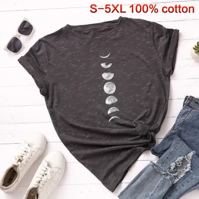SINGRAIN Женская футболка из хлопка, короткий рукав, S-5XL размера плюс, топы с рисунком Луны, свободная модная повседневная женская футболка - Цвет: marble gray