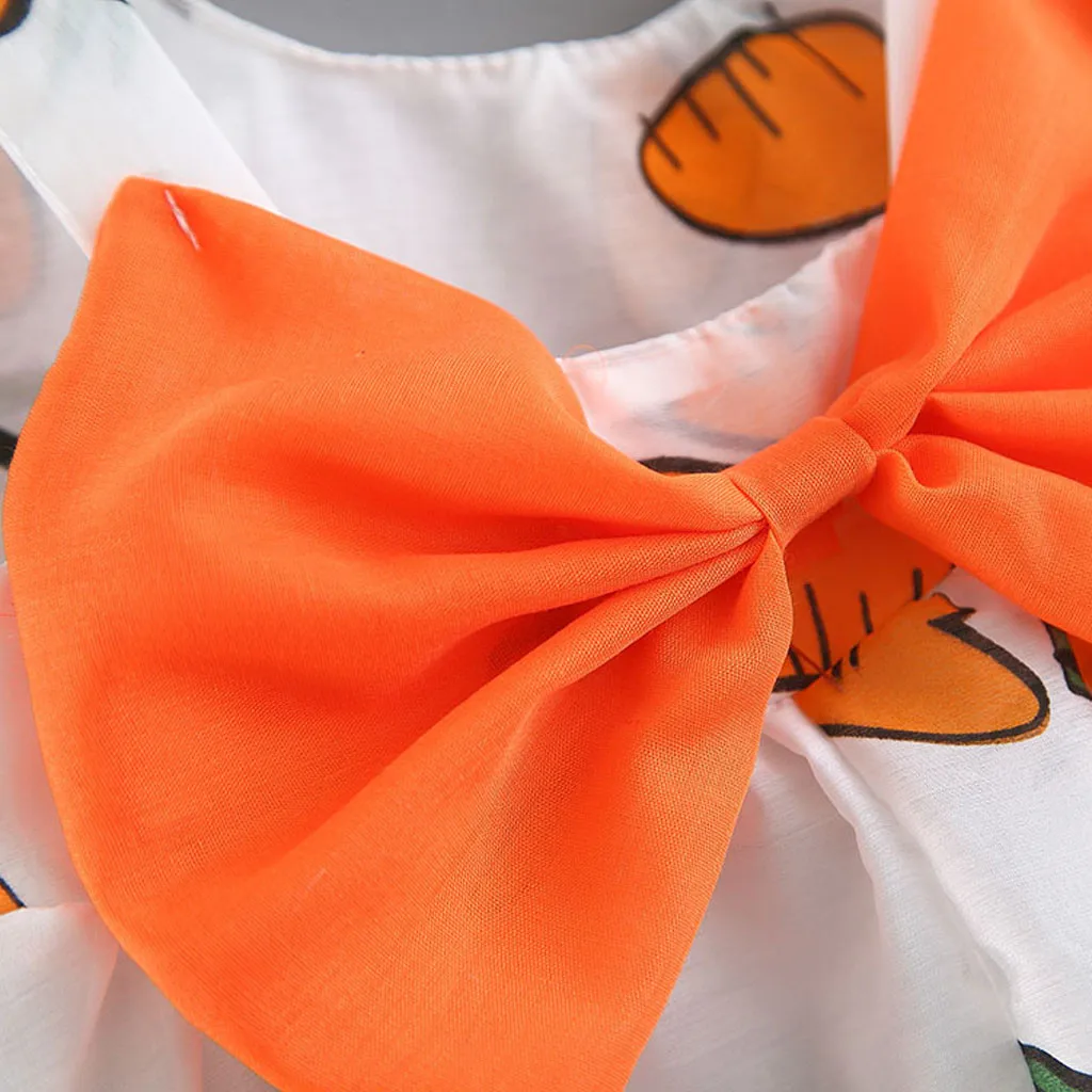 Новые летние Модная одежда для малышей с рисунком фруктов для девочек морковь печати платье принцессы с бантом Повседневная одежда шляпа оптом Z4