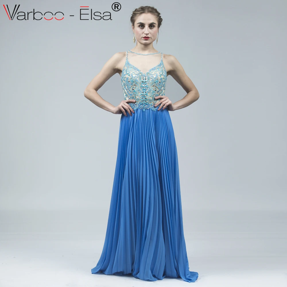 VARBOO_ELSA Сексуальная Иллюзия длинное вечернее платье vestido пользовательские шифоновые плиссированные вечерние платье доска с возможностью вытирания насухо платья для выпускного вечера