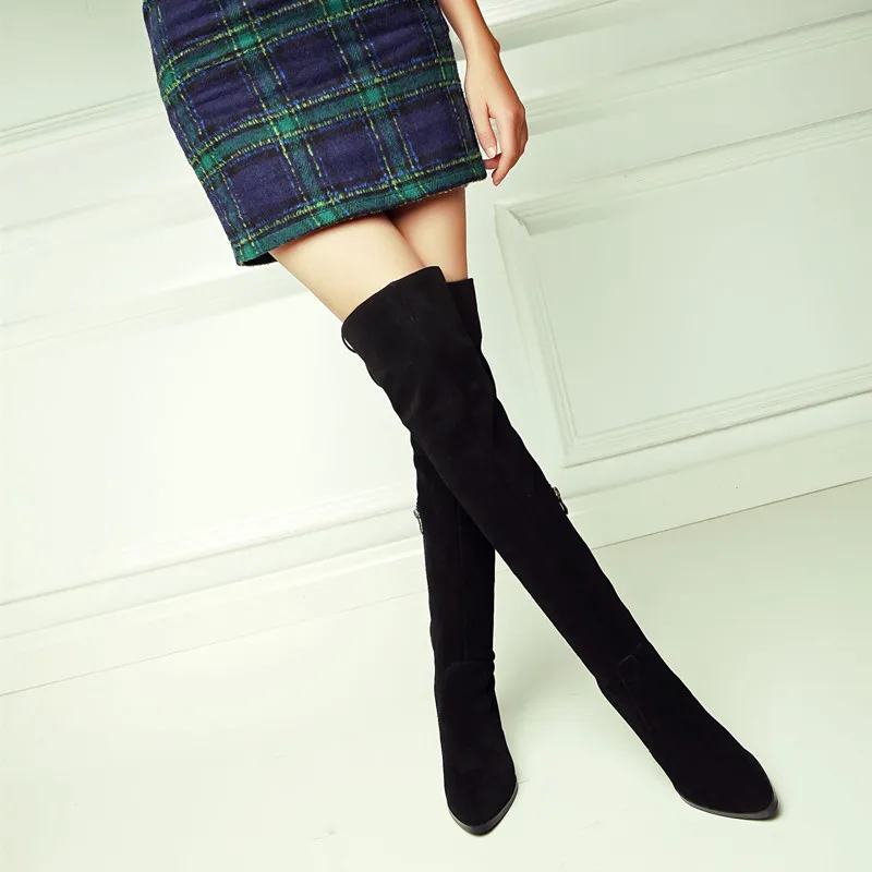 

Women's Winter Lace-up Thigh High Boots Genuine Leather High Heel Comfortable Brand Designer Over The Knee Long Boots for Women