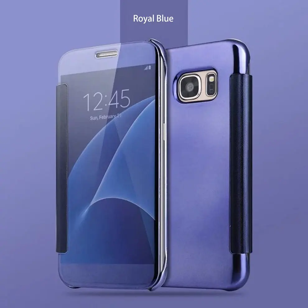 

2 Pcs Phone Case Protective Cover Smart Mirror Surface Intelligent Auto Sleep Awake Flip Type Holder for Samsung S7/G9300/G9308
