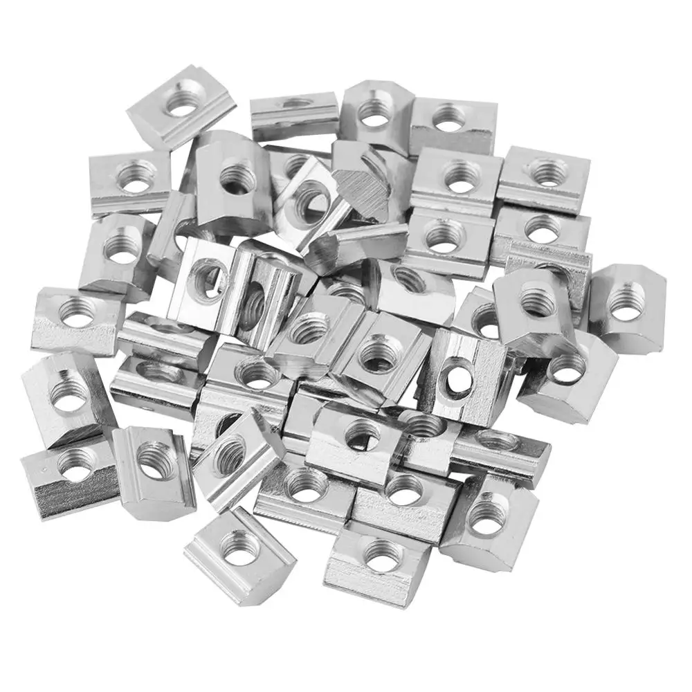 50pcs/lot Nickel Coated Carbon Steel Sliding T-slot Nut for Profile Accessories 