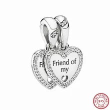 925 стерлингового серебра два мерцающие сердца кулон дружбы Талисман из бусин ручной работы Fit PANDORA Подвески для изготовления ювелирных изделий FL586