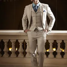 Лидер продаж, бежевый, с двумя пуговицами, с отворотом, мужские костюмы, облегающие, CostumeWedding, платье жениха, фраки строгие костюмы, пальто+ брюки+ жилет+ галстук
