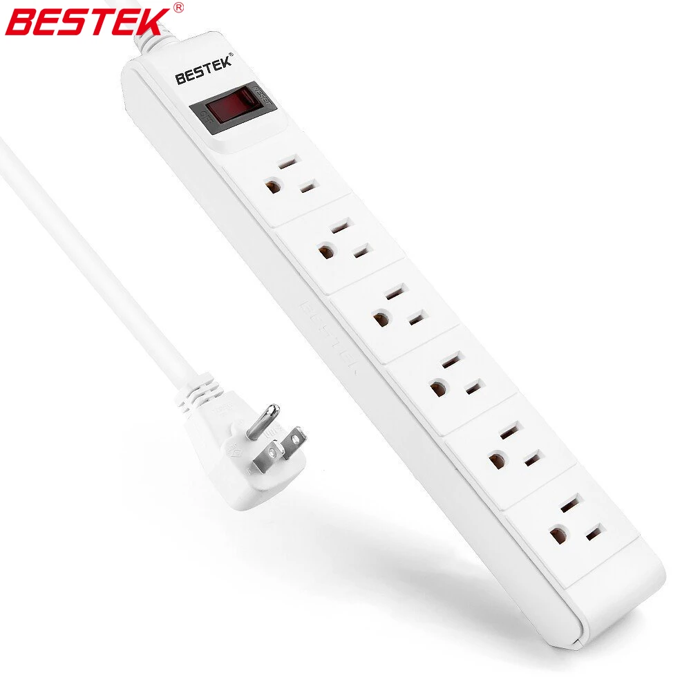 

BESTEK 6 Outlet Surge Protector Power Strip With Long Cord 6 Foot Cord Power Outlet Socket Power Socket Outlets Surge Protectors