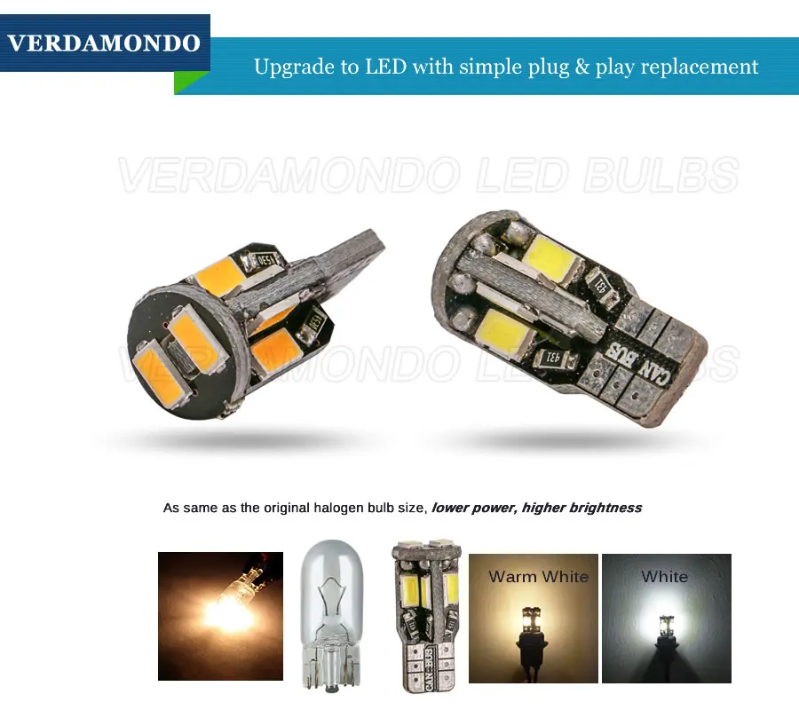 Автомобильная светодиодная лампочка T10 W5W Canbus 10 5730 5630 SMD для боковых габаритных