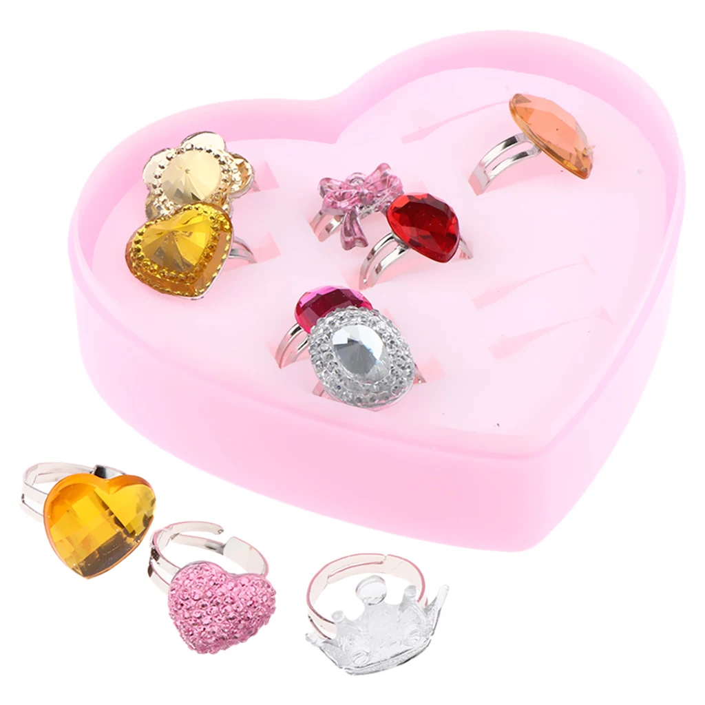 10 Pieces Plastic Kids Rings, Assorted Glitter Rings, Kids Dress Up Costumes Beauty Fashion Rings, Pretend Play Toys