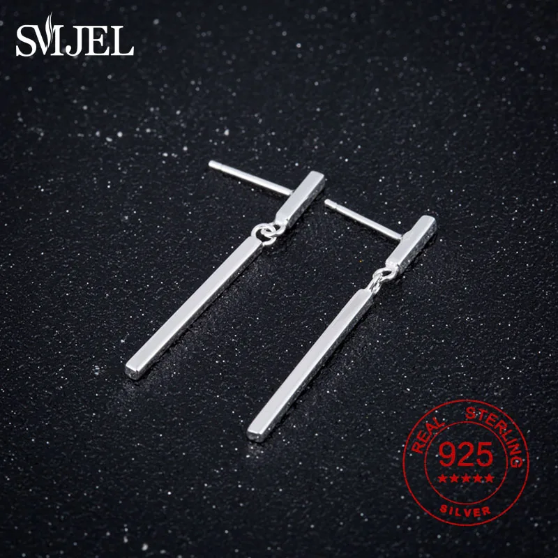 SMJE, настоящее 925 пробы, серебряные Простые серьги-гвоздики для женщин, длинные серьги с кисточками, сережки-палочки,, геометрические серьги