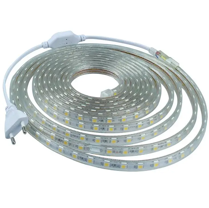 buy SMD 5050 AC220V LED Strip Flexible Light 60leds m Waterproof Led Tape LED Light With Power Plug 1M 2M 3M 5M 6M 8M 9M 10M