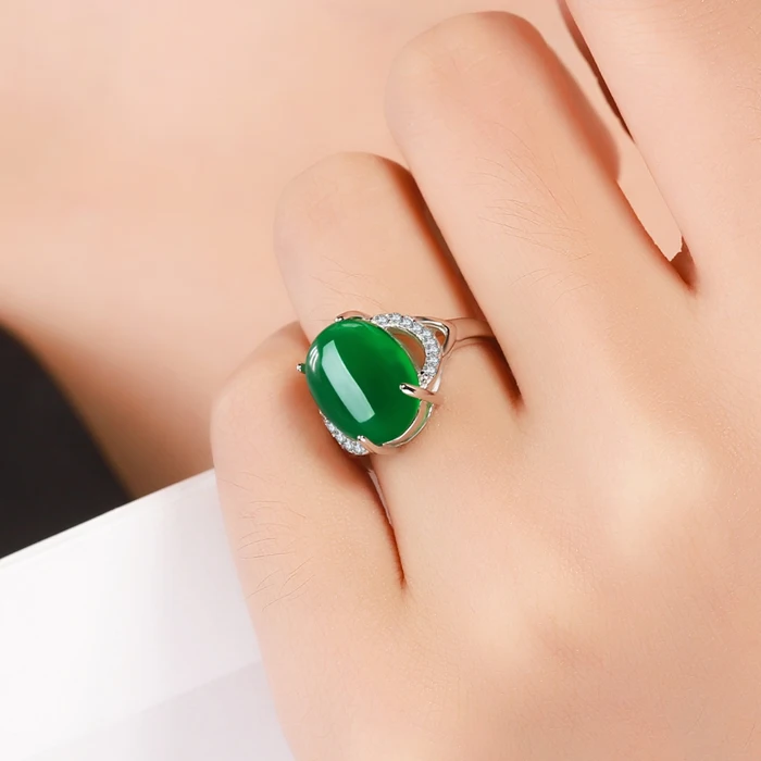 YINHED элегантное натуральное зеленое кольцо с красным кристаллом Настоящее 925 пробы Серебряное обручальное кольцо женское винтажное ювелирное Открытое кольцо ZR338