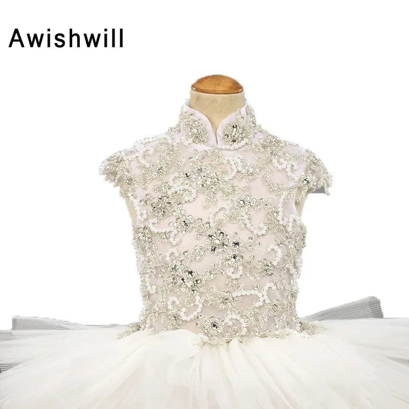 Robe Fille Enfant Mariage de Soiree/Белое многослойное платье с цветочным узором и рукавами