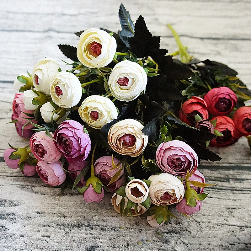 6 Pobočky malý hedvábí falešný Umělé květiny flores fleur artificielles