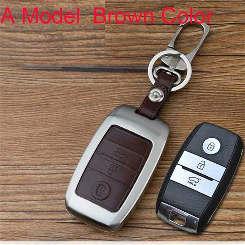 Peacekey цинковый сплав+ Кожаный Автомобильный Брелок чехол для Kia Rio K2 Sportage Optima K5 Ceed Sorento Soul CERATO K3 Forte Acce - Название цвета: A MODEL BROWN