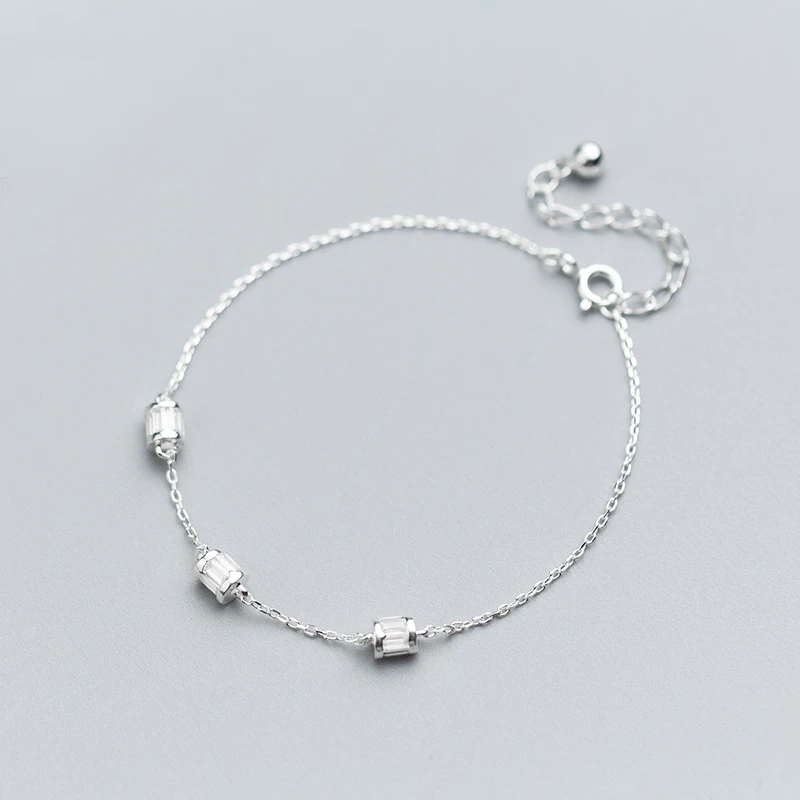 

MloveAcc 100% 925 Sterling Silver Fine Jewelry Clear CZ Bead Charm Bracelet Women Chain Bracelets Valentines Day Gift