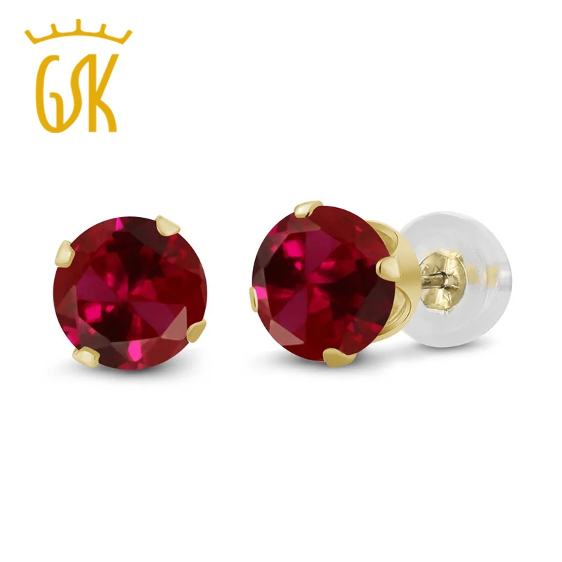 GemStoneKing Ruby Jewelry 1.20 Ct Round 5mm Red Created Ruby 14K Yellow ...