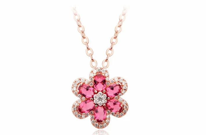 High Quality 18k Gold Plated Cubic Zirconia Pendant necklaces for Women Fashion Pink Austrian Crystal Petals Necklace Love Gifts 1