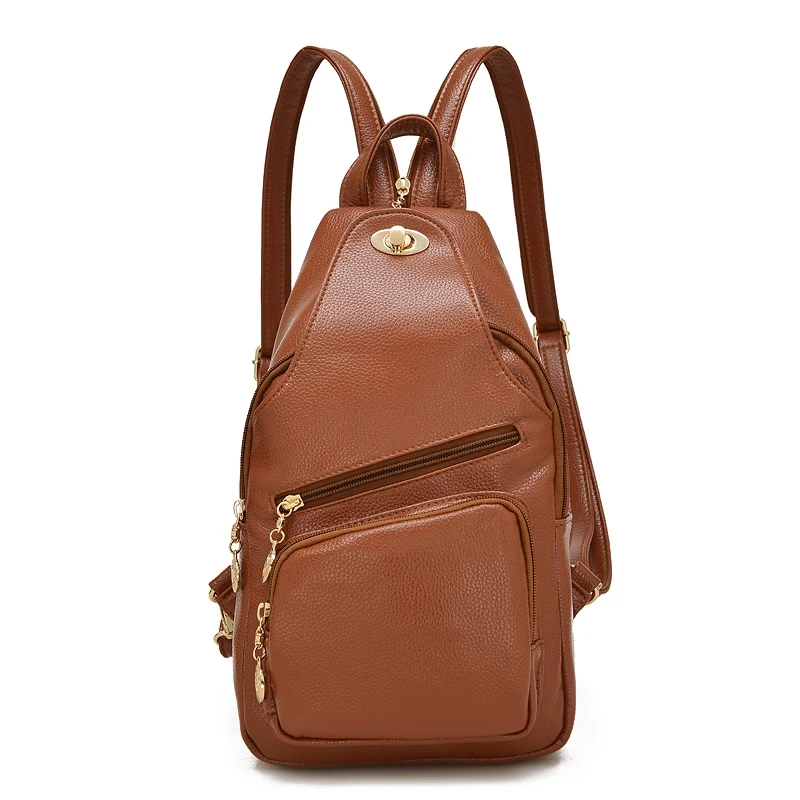 De alta calidad de cuero genuino de las mujeres Mochila Multi-función Paquete pecho para damas adolescente chicas mochilas pequeña Mochila femenina De alta calidad de cuero genuino de las mujeres Mochila Multi-función Paquete pecho para damas adolescente chicas mochilas pequeña Mochila femenina