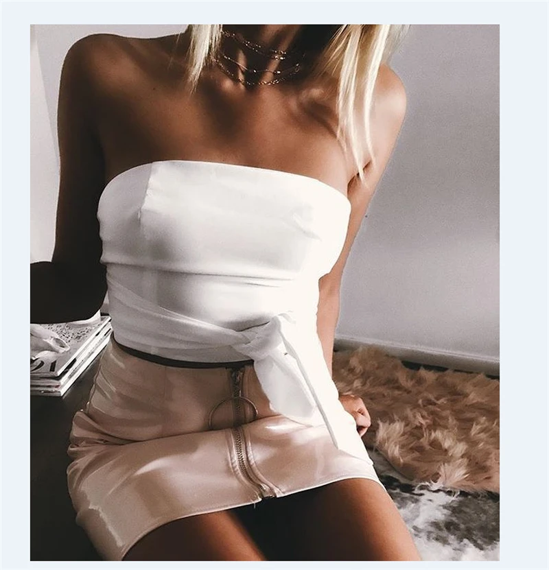 Сексуальная Женская мода Высокая талия молния искусственная кожа короткая Карандаш Bodycon мини-юбка новая однотонная белая юбка
