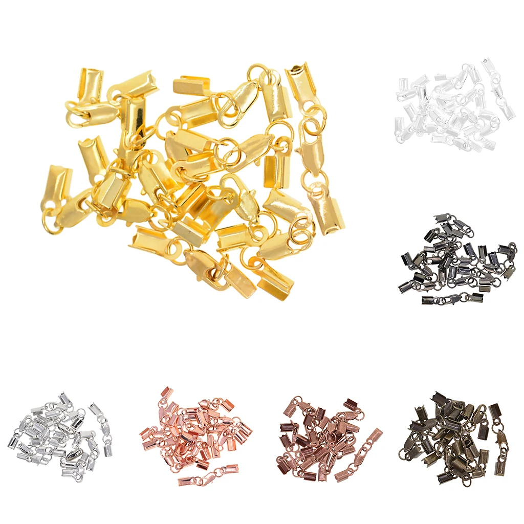 12 Sets Crimp Cord End Cap Clips Bail Tips Connector Findings with Lobster Clasp for Necklace Bracelet Jewelry Making