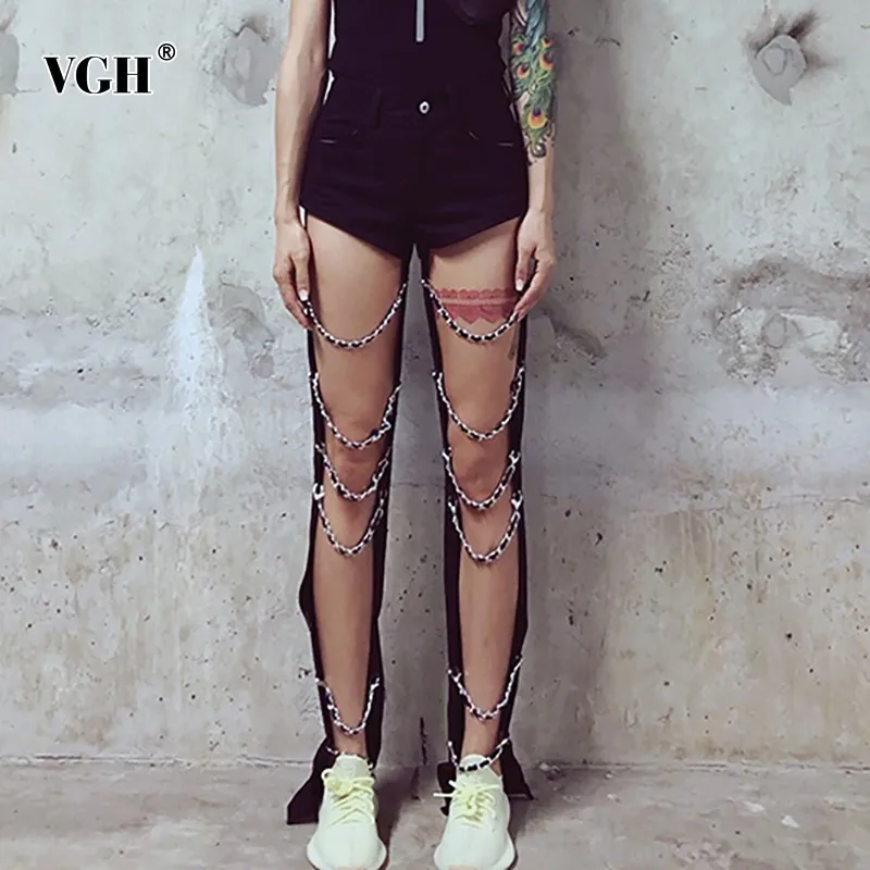 

VGH Solid Hole Hollow Out Pants Women High Waist Zipper Button Pockets 2019 Summer Full Length Straight Pant Female Fashion New