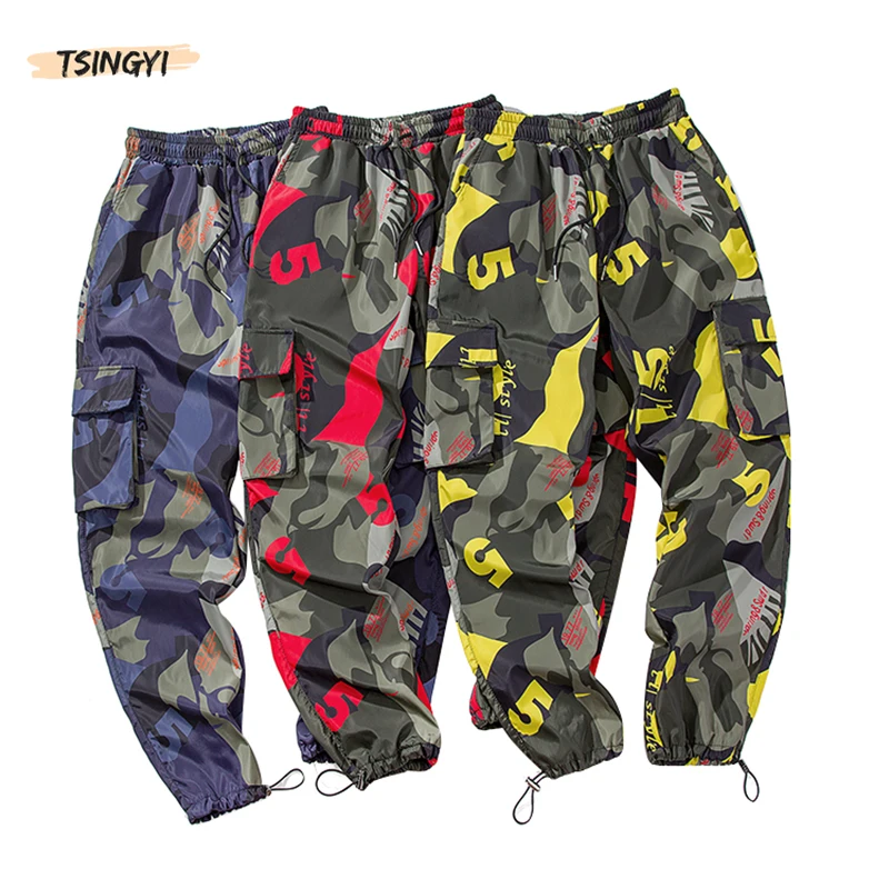 

Tsingyi Summer Cargo Pants Men Camouflage Hip Hop Ankle-Length Pattern Joggers Lightweight Red Blue Yellow Camo Pencil Pants
