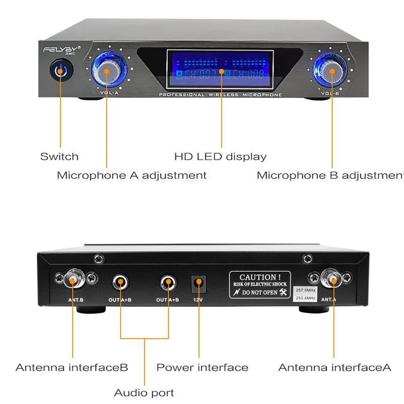 FELYBY профессиональный высококачественный караоке микрофон динамический микрофон VHF ручной двойной беспроводной микрофон для компьютера ТВ
