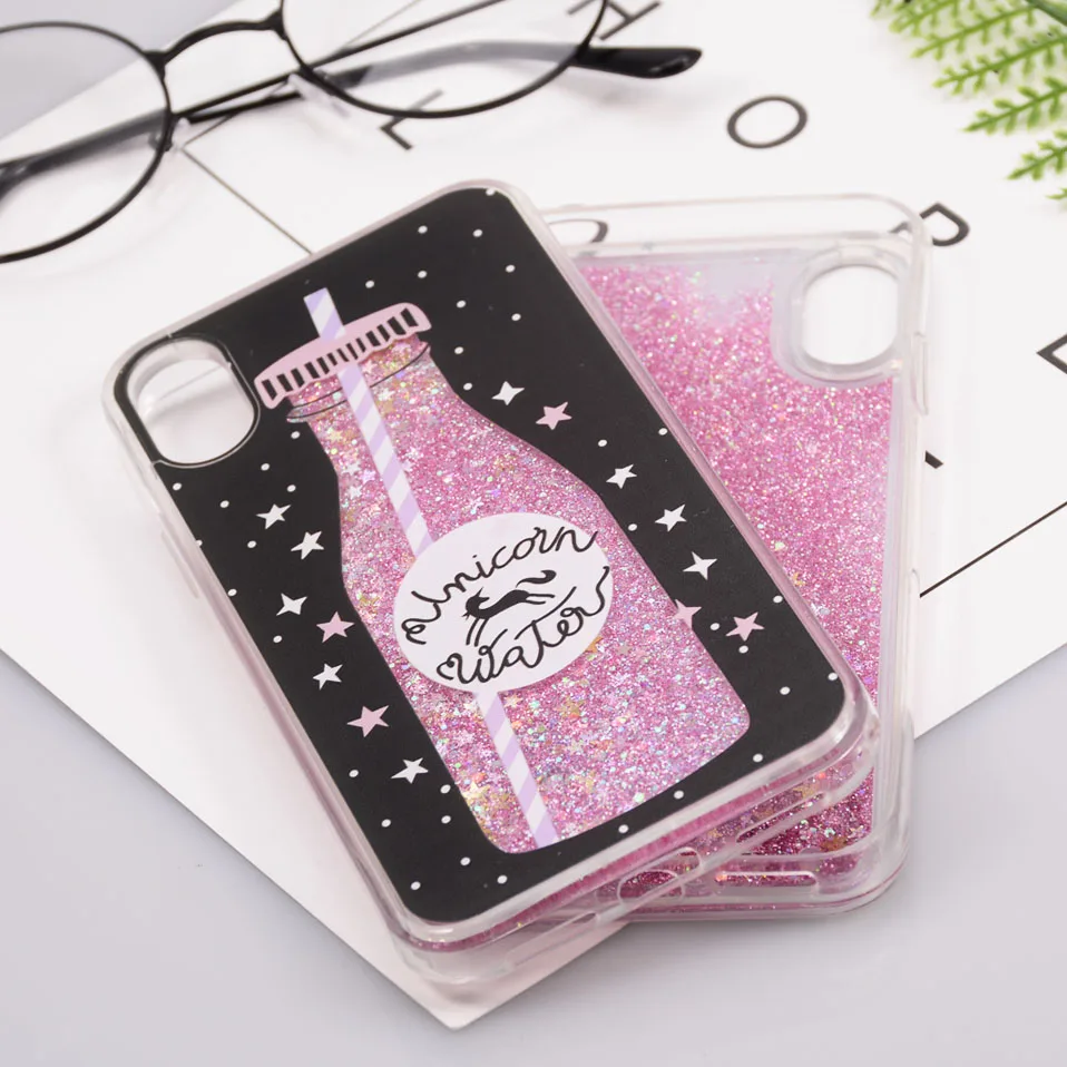 Reaoom for iPhone X Case Glitter Dynamic Liquid Colorful Star Quicksand Cute Bottle Unicorn Protection Cover Capa for iPhoneX 10 (8)