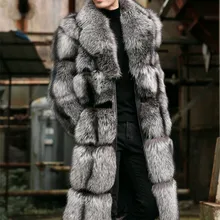Новое пальто из лисьего меха, зимнее теплое модное мужское пальто из меха серебристой лисы, мужское длинное пальто
