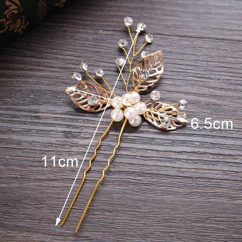 Gold Color  Pearl Leaf Hair pins  (5)