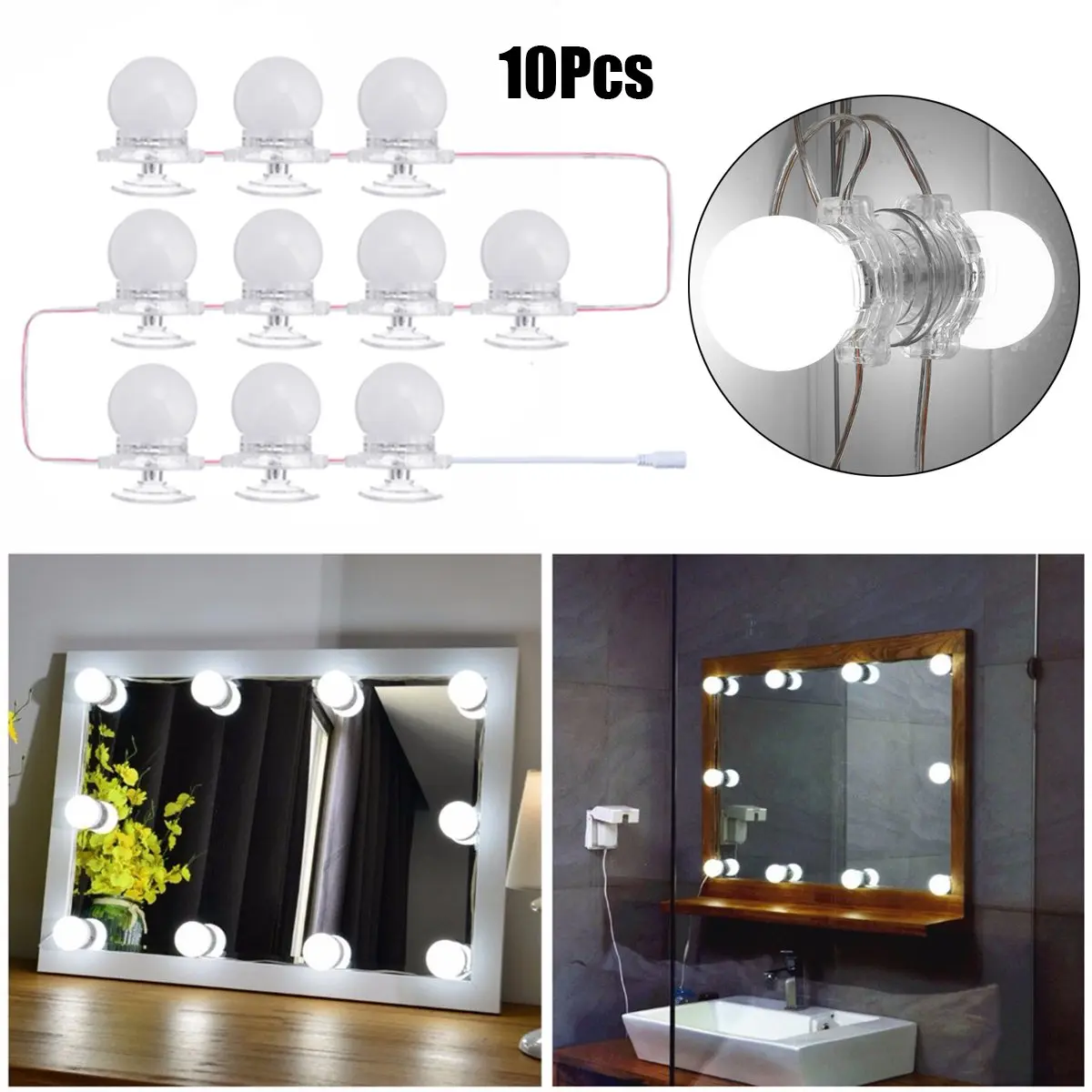 10 FÜhrte Beleuchteten Schminkspiegel Lampen Schnur Licht Stufenlos 10 FÜhrte Beleuchteten Schminkspiegel Lampen Schnur Licht Stufenlos Dimmbar Touch Steuerung Warm Cool White Hollywood Lampe Für Dressing Wasserdicht In