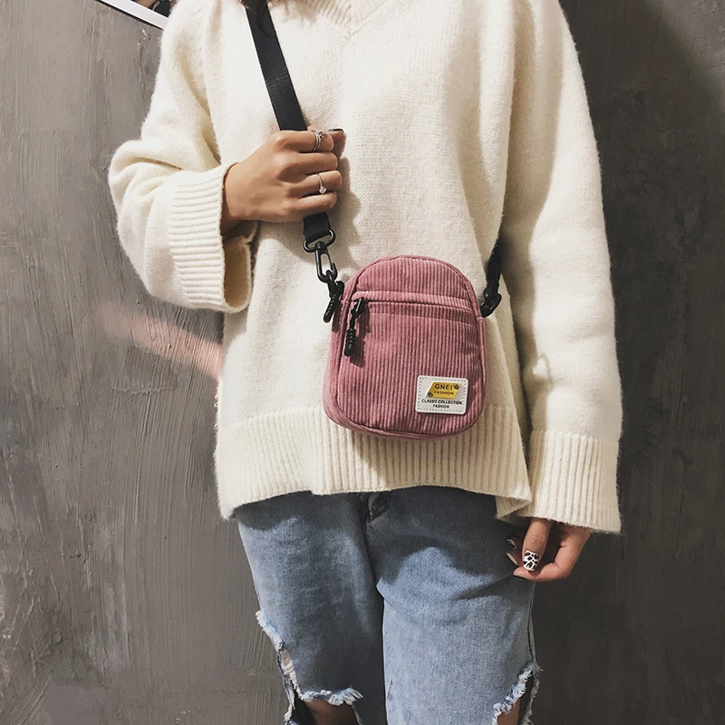 Women Little Canvas Shoulder Bag Small Corduroy Cloth Messenger Bag For Key Phone Crossbody Bags Cute Zipper Purse For Girl corduroy shoulder bag crossbody bag