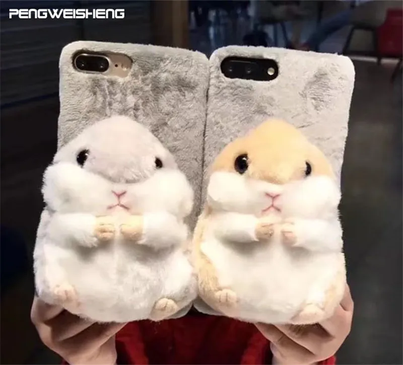 Fashion 3D cartoon animals lovely plush doll hamster mouse flannel cell phones case For Iphone 6 6s plus 7 7PLUS 8 8PLUS