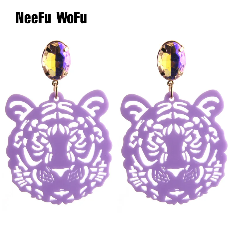 NeeFuWoFu 2022 Transparent Drop Tiger Head Earrings Resin Big Earring Large Long Brinco Ear Accessories Oorbellen Christmas Gift