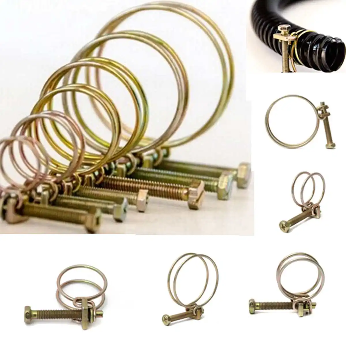 10Pcs Hose Clamp Adjustable Pipe Clamp Double Wire Hose Clip Clamp