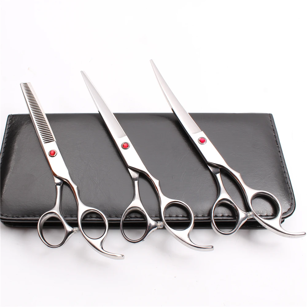 

C3003 3Pcs 7" Customized Logo 440C Animal Flur Clippers Cutting+Thinning Scissors+UP Curved Shears Professional Pets Hair Shears