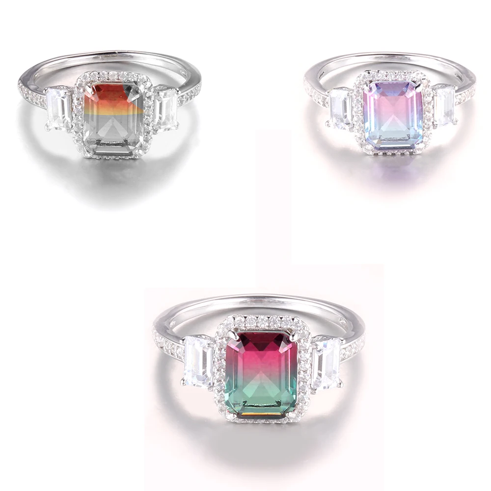 

TKJ 925 Sterling Silver Rings Tourmaline Stone CZ Zircon Engagement Wedding Bands Rings for Women Female Fine Jewelry Size 6 7 8