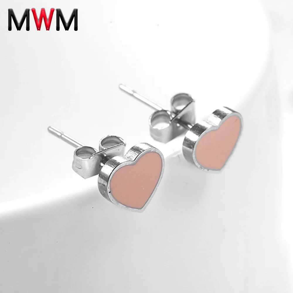 Женские серьги гвоздики в форме сердца MWM корейские из нержавеющей стали стиле K