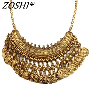 Women Gypsy Necklace Fashion Jewelry Bohemian Antique Gold Coin Necklace Vintage Trendy Turkish Indian Ethnic Necklace 2017