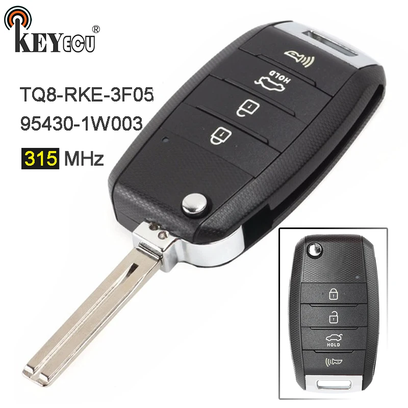 KEYECU 315 МГц FCC: TQ8 RKE 3F05 P/N 95430 1W003 сменный Складной флип накопитель с 4 кнопками для Kia