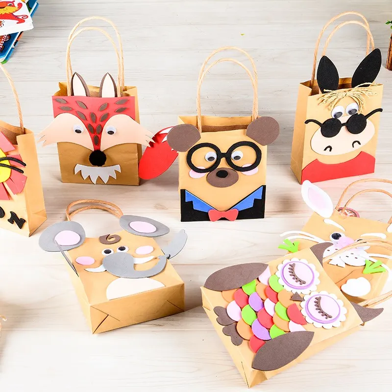 

5pcs Children DIY Handmade Paper Bag Toy Cartoon Animal Paper Bag for kindergarten school Craft Toy Educational toys