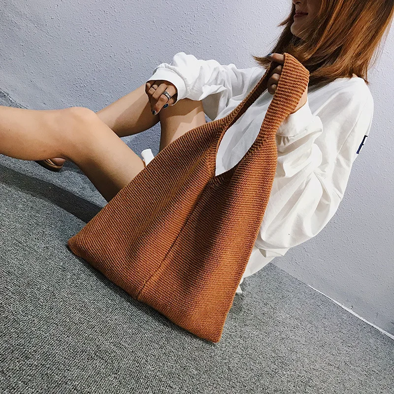 

Retro Comfortable Woolen Woven Knitted Bag For Women 2018 Handbags Simple Ladies Totes Shoulder Handbag Fashion girls' Tote bag