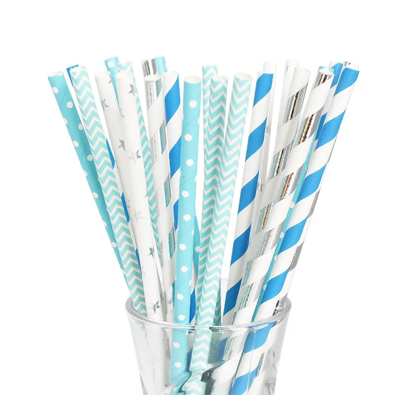 25pcs Disposable Striped Kraft Paper Drinking Straw Birthday Party Xmas Supplies