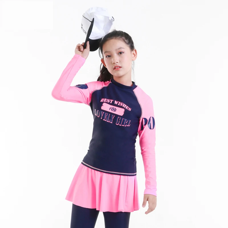 Rashguard Купальник для девочек подростков с длинными рукавами стеганая рубашка