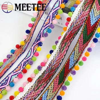 

5yards Colorful Jacquard Webbing Fringe Beaded Pompom Trim Tassel Lace Ribbon Decor DIY Sewing Clothes Shoes Bags Accessories