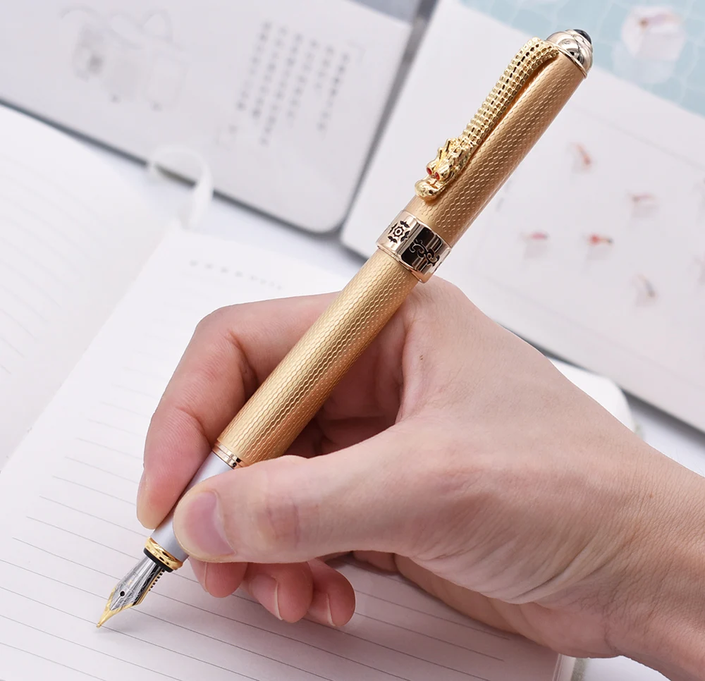 Jinhao Роскошная авторучка классический стиль клипса с драконом, Средний Golden Золотая авторучка для подписи канцелярские принадлежности