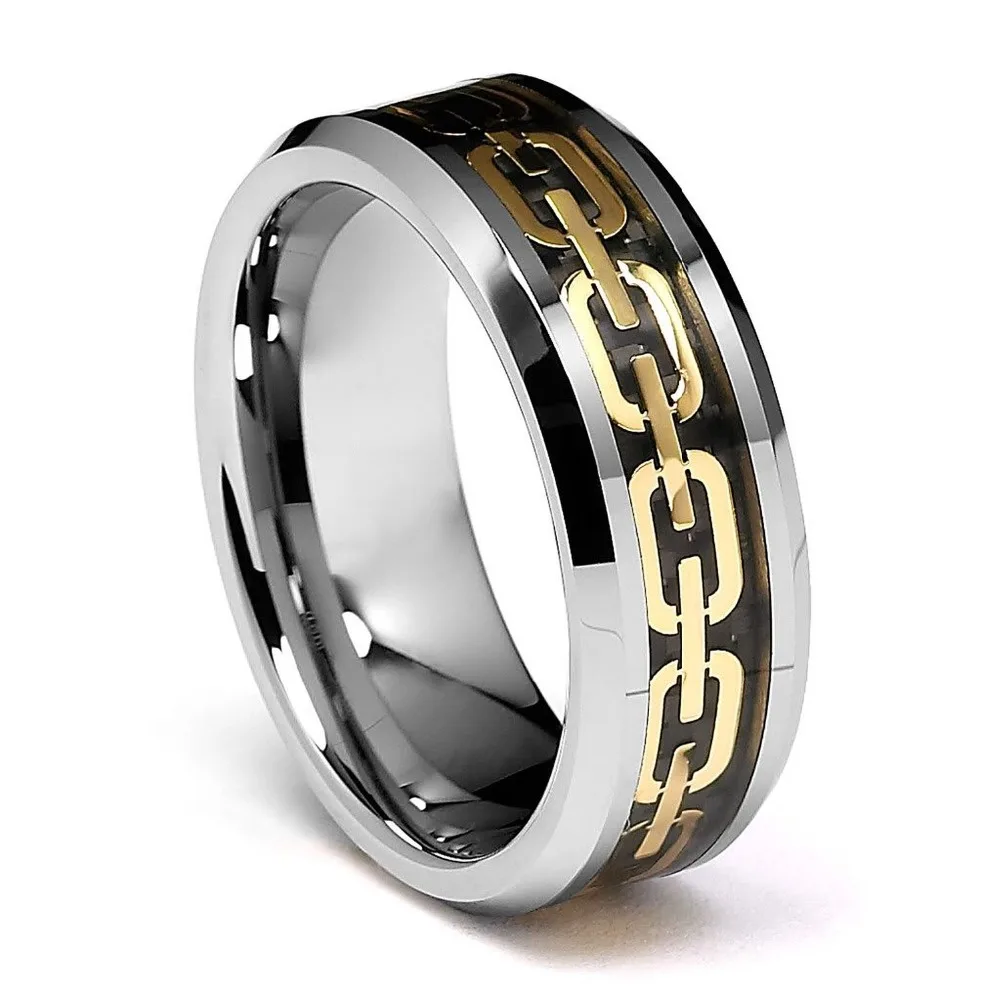 8 мм Вольфрам кольцо скошенным краем Золотые Цепи Декор свадебных Для мужчин кольцо