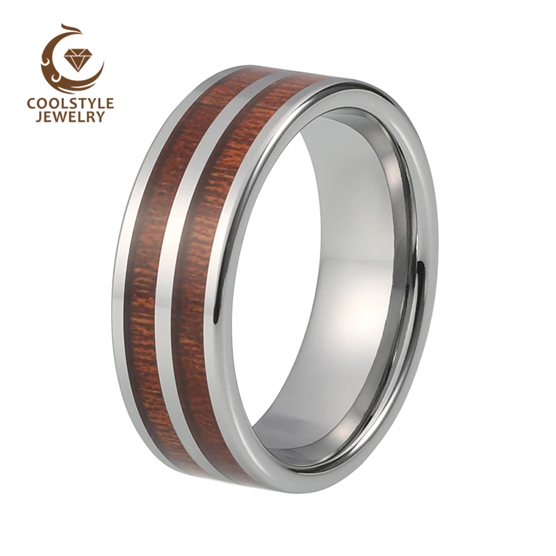 

8mm Closeout Tungsten Carbide Wedding Band for Men Women Engagement Ring Wedding Ring Natural Koa Wood Inlay