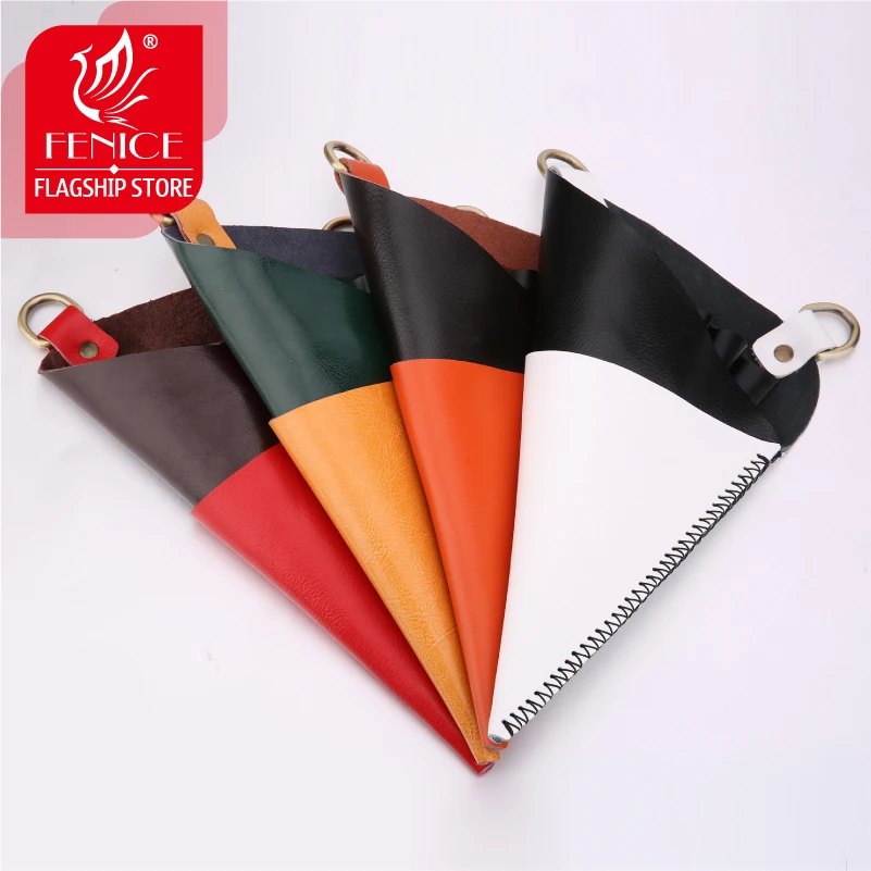 Fenice Unique Triangle Vintgae Leather Case Hairdressing Barber Salon Holster Pouch Styling Tools Bag for 5pcs 4